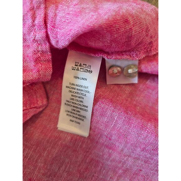 Rachel Zoe 100% Linen Pink Button-Up Shirt Size L, Breezy & Bold Vibes Vacay - Picture 7 of 7